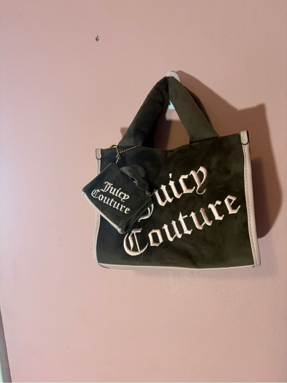 Juicy Couture Brown Tote with baby pink Trim and Logo Pouch